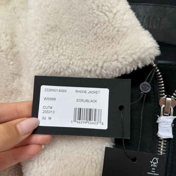 PAIGE Rhone Genuine Shearling & Suede Jacket Ecru Black - Picture 4 of 6